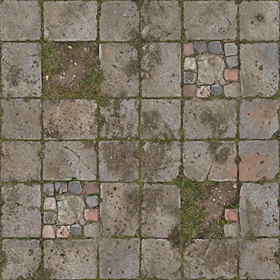 calçada com grama desgastada